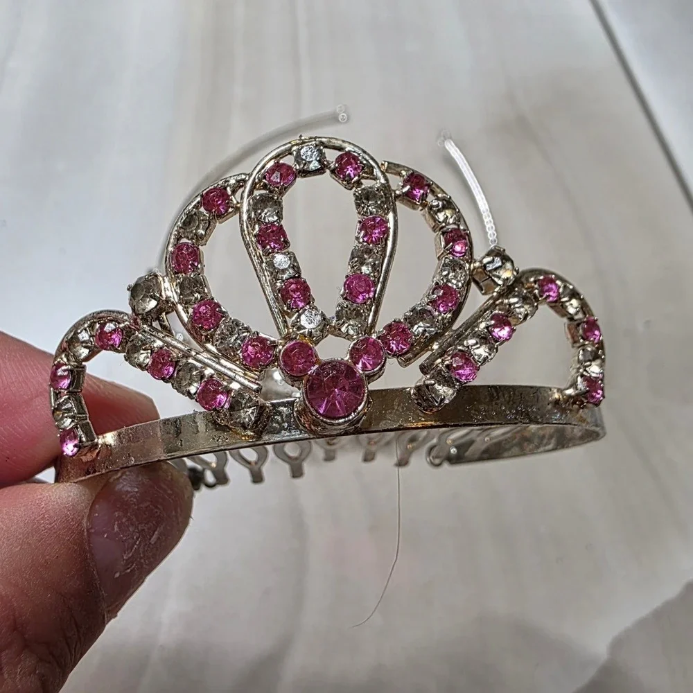 Princess Tiaras Pink Rhinestone Hair Comb and Heart Pearl Headband set of 2 H3